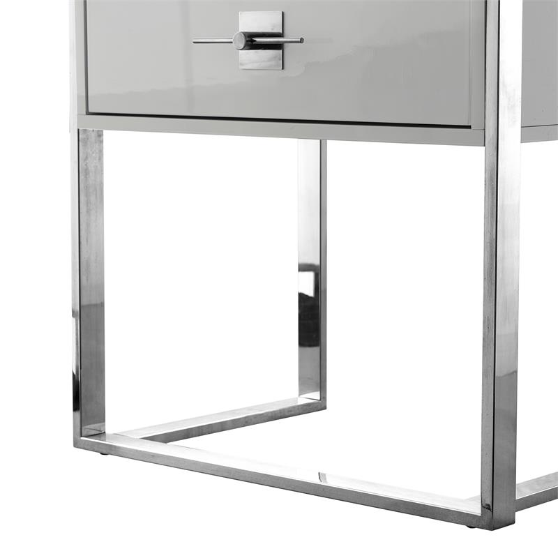 Posh Living Mano Stainless Steel 3-Shelf & 1-Drawer Bookcase Light Gray/Chrome