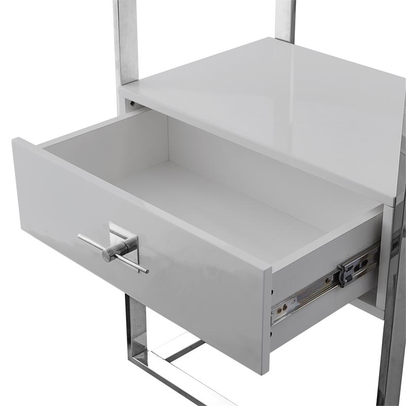 Posh Living Mano Stainless Steel 3-Shelf & 1-Drawer Bookcase Light Gray/Chrome