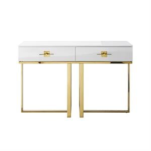 Posh Living Mano 2-Drawers Stainless Steel Base Console Table White/Gold