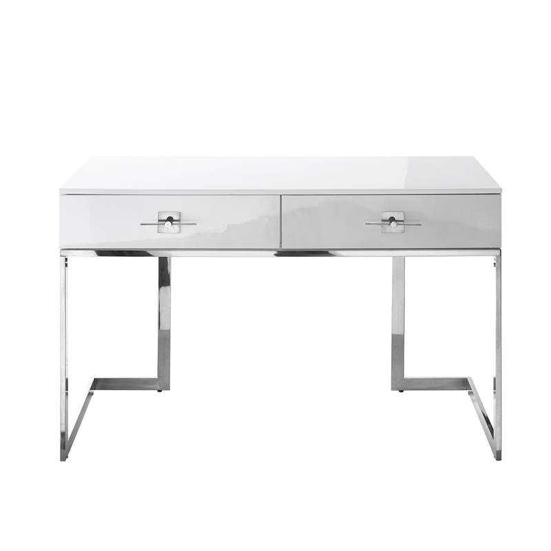 Posh Living Mano 2-Drawers Stainless Steel Base Bedroom Vanity White/Chrome