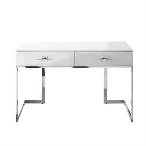 Posh Living Mano 2-Drawers Stainless Steel Base Bedroom Vanity White/Chrome