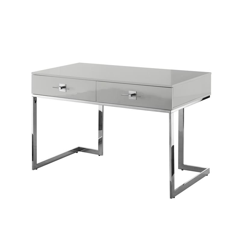 Posh Living Mano 2-Drawers Stainless Steel Base Bedroom Vanity Light Gray/Chrome