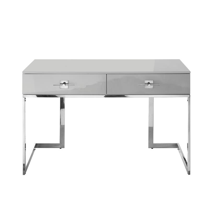 Posh Living Mano 2-Drawers Stainless Steel Base Bedroom Vanity Light Gray/Chrome