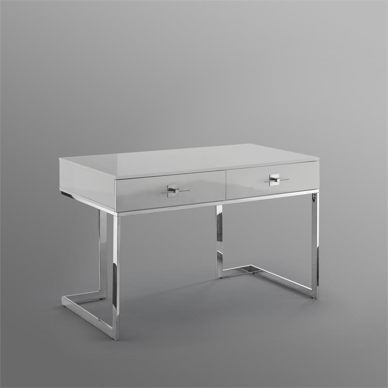 Posh Living Mano 2-Drawers Stainless Steel Base Bedroom Vanity Light Gray/Chrome