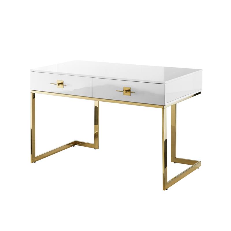 Posh Living Mano 2-Drawers Stainless Steel Base Bedroom Vanity White/Gold