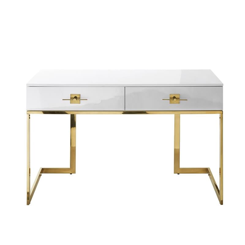 Posh Living Mano 2-Drawers Stainless Steel Base Bedroom Vanity White/Gold