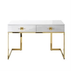 Posh Living Mano 2-Drawers Stainless Steel Base Bedroom Vanity White/Gold