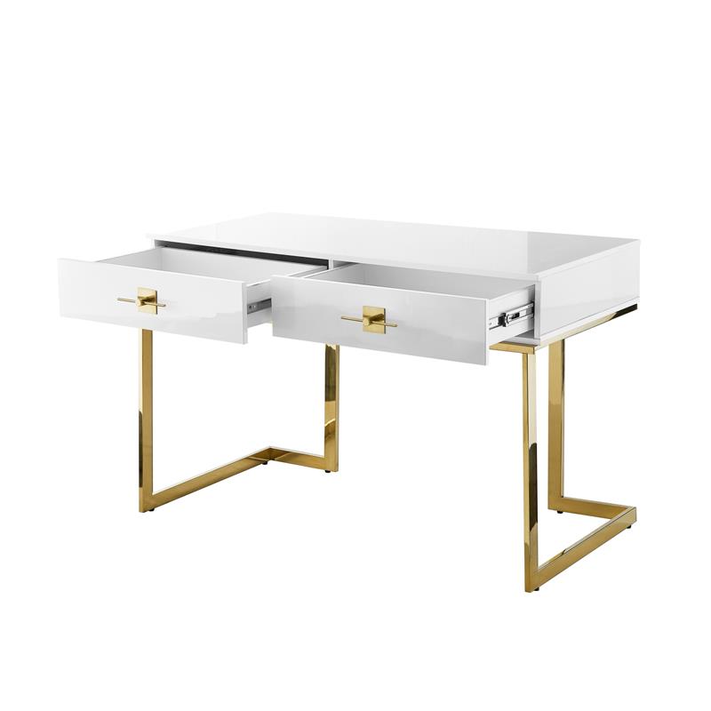 Posh Living Mano 2-Drawers Stainless Steel Base Bedroom Vanity White/Gold