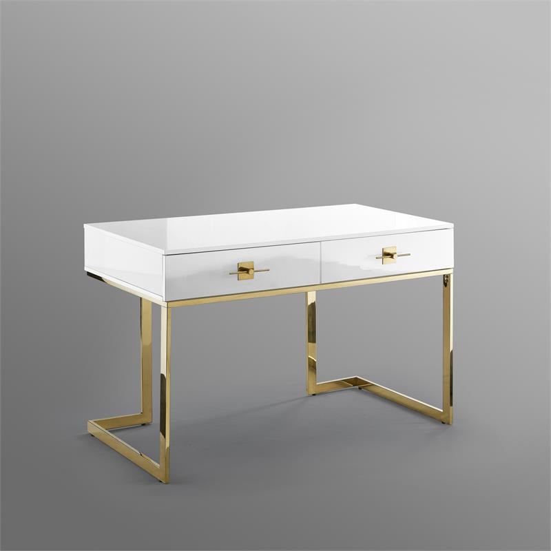Posh Living Mano 2-Drawers Stainless Steel Base Bedroom Vanity White/Gold