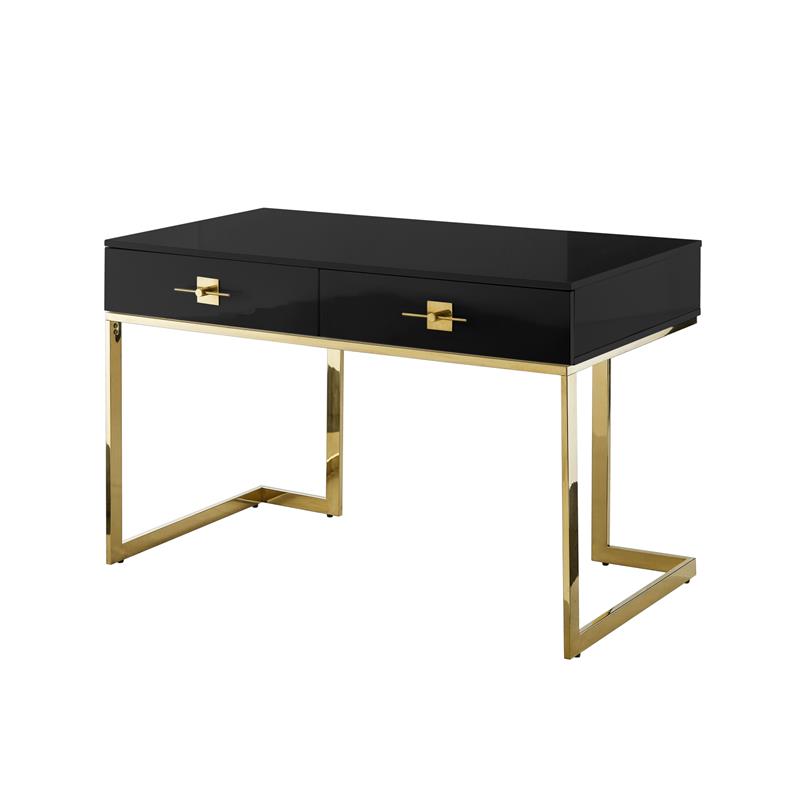 Posh Living Mano 2-Drawers Stainless Steel Base Bedroom Vanity Black/Gold