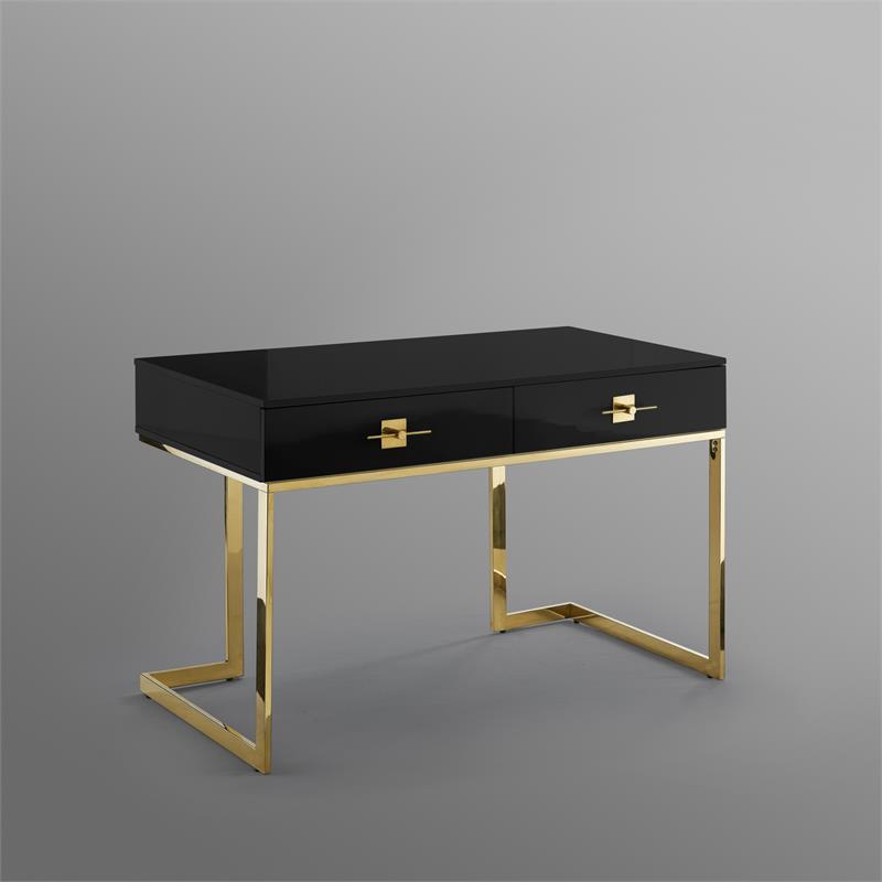 Posh Living Mano 2-Drawers Stainless Steel Base Bedroom Vanity Black/Gold
