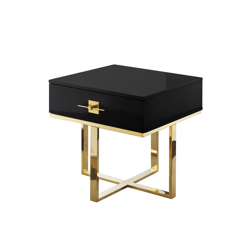 Posh Living Mano 1-Drawer Stainless Steel Base End Table in Black/Gold