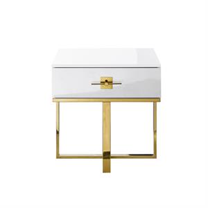 Posh Living Mano 1-Drawer Stainless Steel Base End Table in White/Gold
