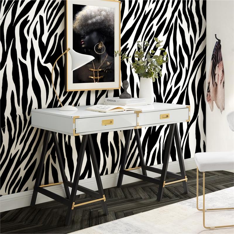 Posh Living Alleyne 2-Drawers Rectangle Wood Writing Desk in White
