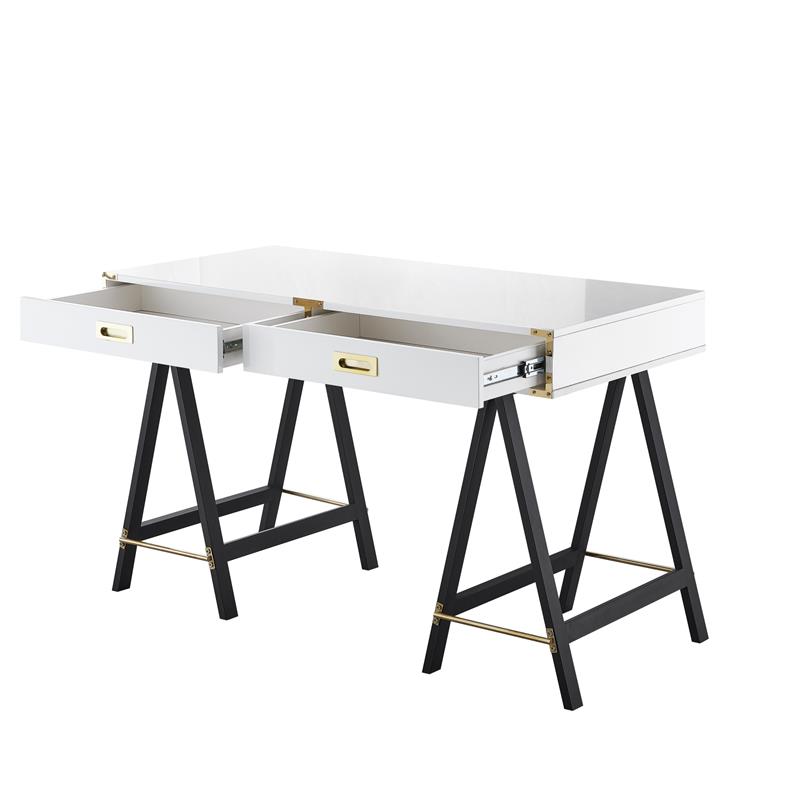 Posh Living Alleyne 2-Drawers Rectangle Wood Writing Desk in White