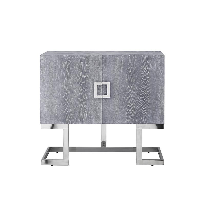Posh Living Maleia 2-Doors Oak Veneer Wood Accent Chest in Gray Oak/Chrome