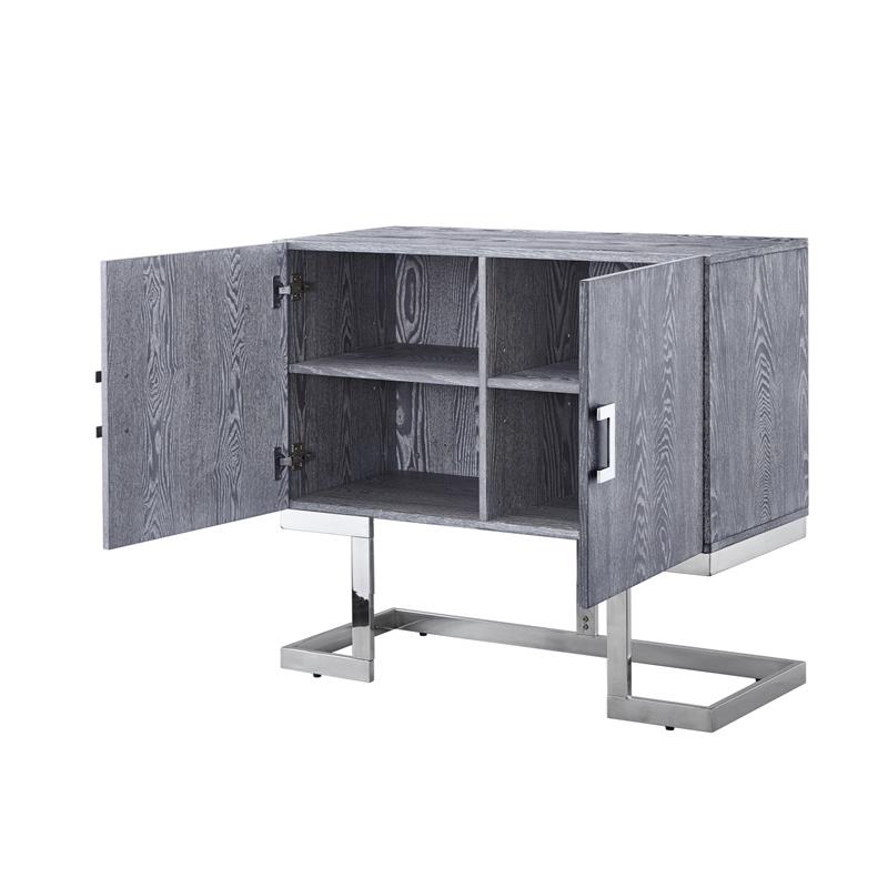 Posh Living Maleia 2-Doors Oak Veneer Wood Accent Chest in Gray Oak/Chrome