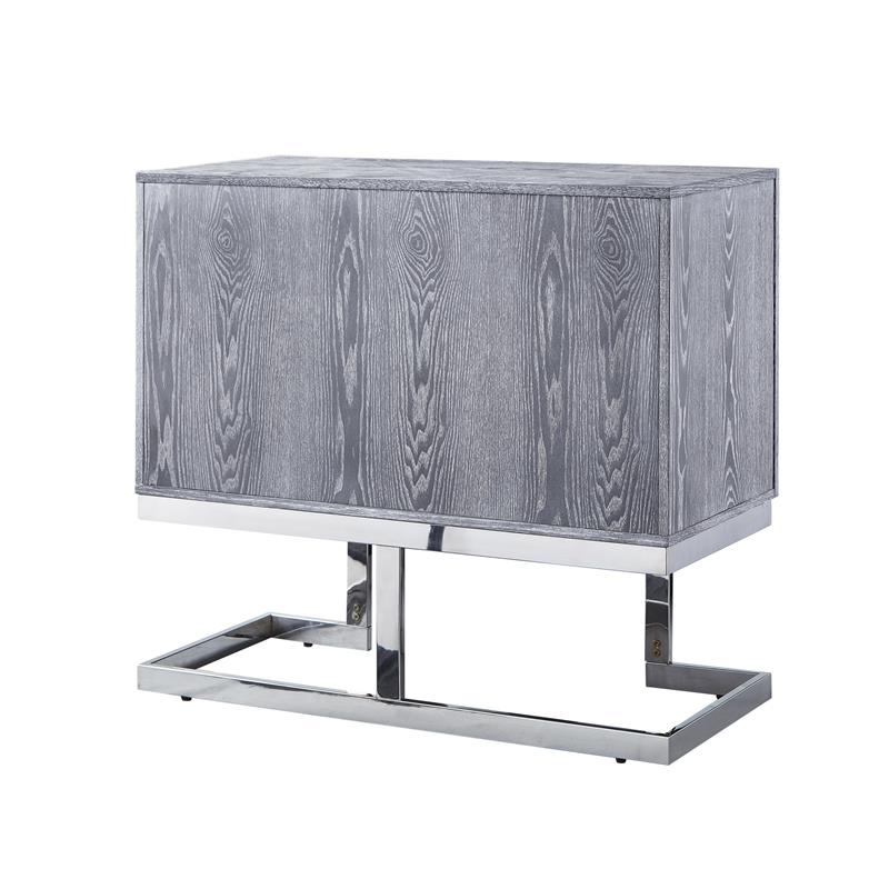 Posh Living Maleia 2-Doors Oak Veneer Wood Accent Chest in Gray Oak/Chrome