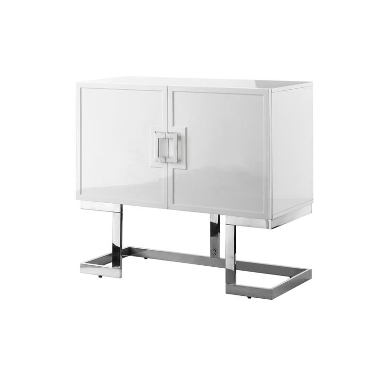 Posh Living Maleia 2-Doors Oak Veneer Wood Accent Chest in White/Chrome