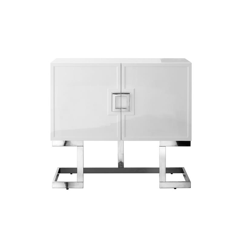 Posh Living Maleia 2-Doors Oak Veneer Wood Accent Chest in White/Chrome
