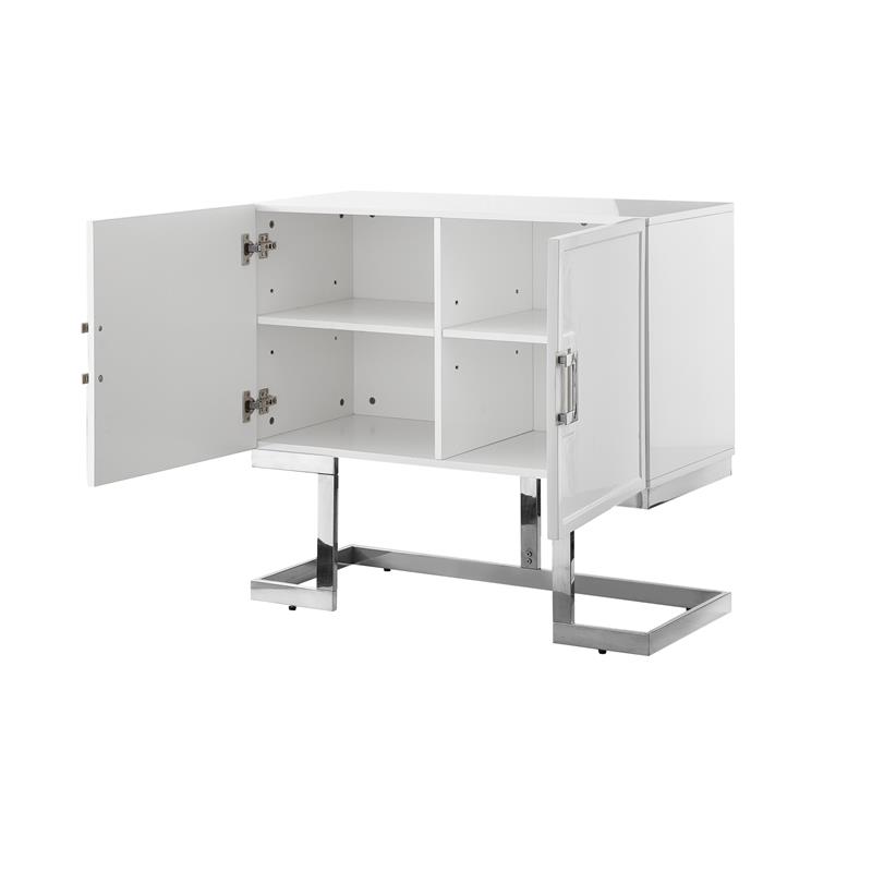 Posh Living Maleia 2-Doors Oak Veneer Wood Accent Chest in White/Chrome