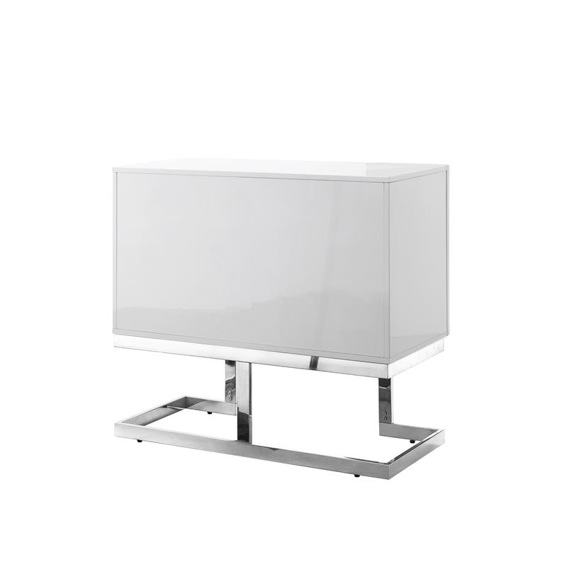 Posh Living Maleia 2-Doors Oak Veneer Wood Accent Chest in White/Chrome
