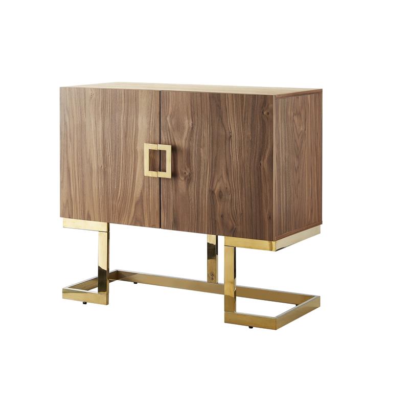 Posh Living Maleia 2-Doors Oak Veneer Wood Accent Chest in Walnut/Gold