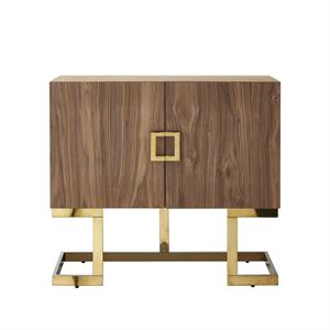 Posh Living Maleia 2-Doors Oak Veneer Wood Accent Chest in Walnut/Gold