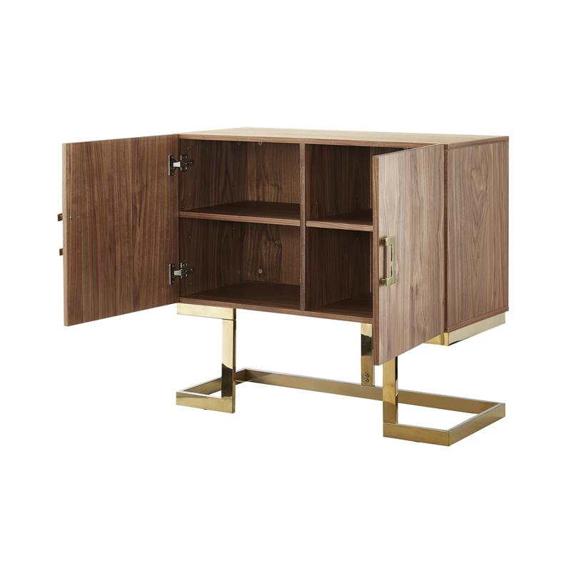 Posh Living Maleia 2-Doors Oak Veneer Wood Accent Chest in Walnut/Gold