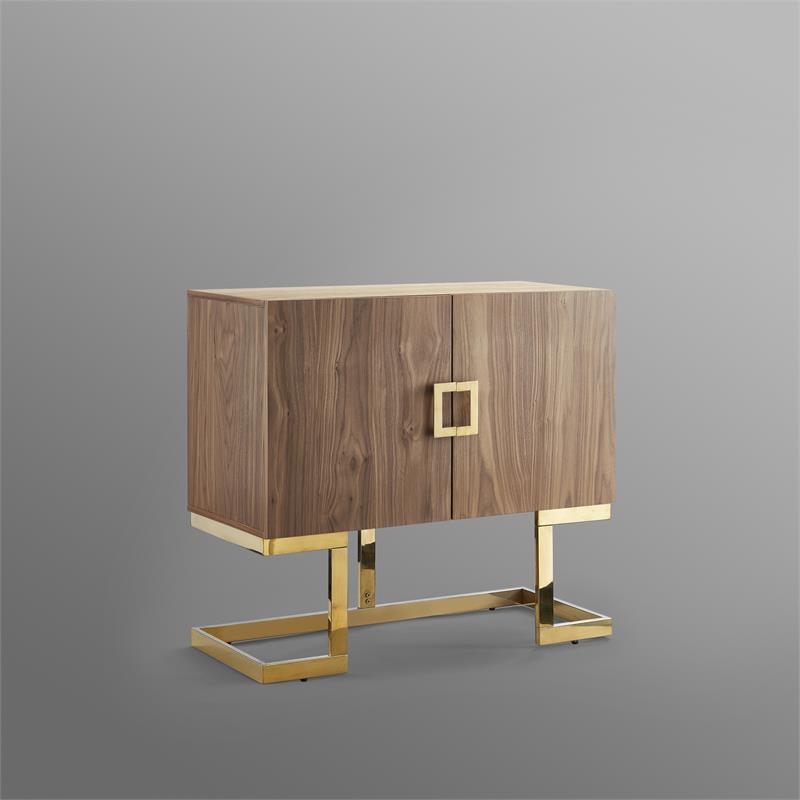 Posh Living Maleia 2-Doors Oak Veneer Wood Accent Chest in Walnut/Gold