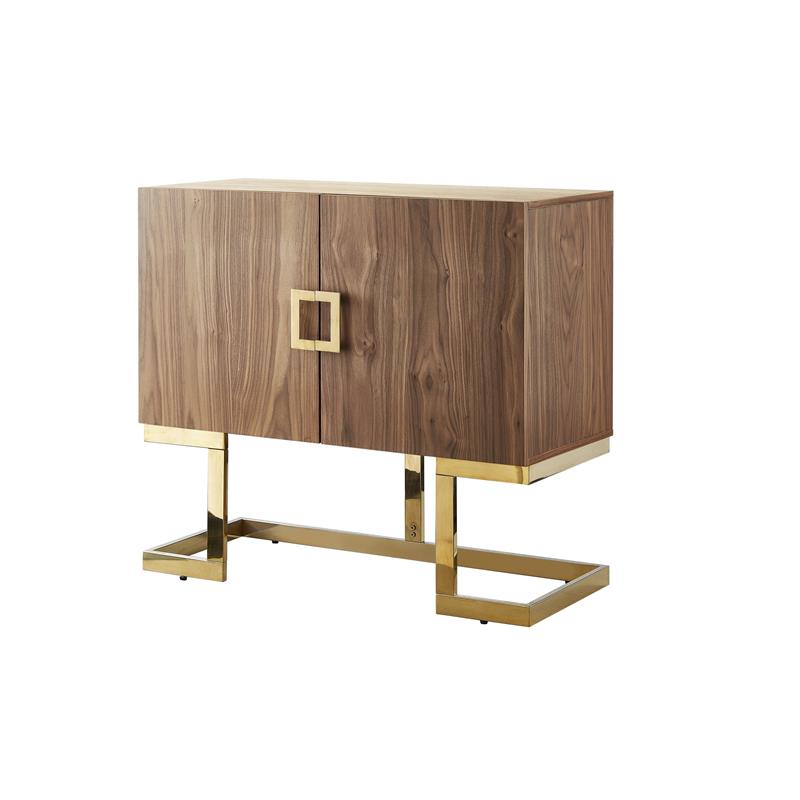 Posh Living Maleia 2-Doors Oak Veneer Wood Accent Chest in Walnut/Gold