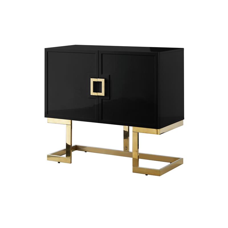 Posh Living Maleia 2-Doors Oak Veneer Wood Accent Chest in Black/Gold