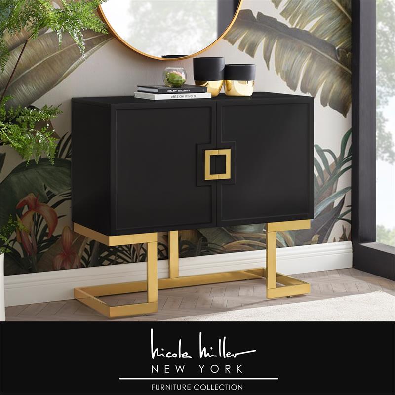 Posh Living Maleia 2-Doors Oak Veneer Wood Accent Chest in Black/Gold