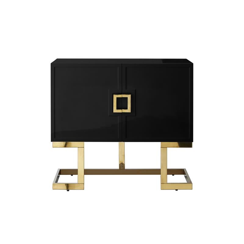 Posh Living Maleia 2-Doors Oak Veneer Wood Accent Chest in Black/Gold