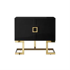 Posh Living Maleia 2-Doors Oak Veneer Wood Accent Chest in Black/Gold