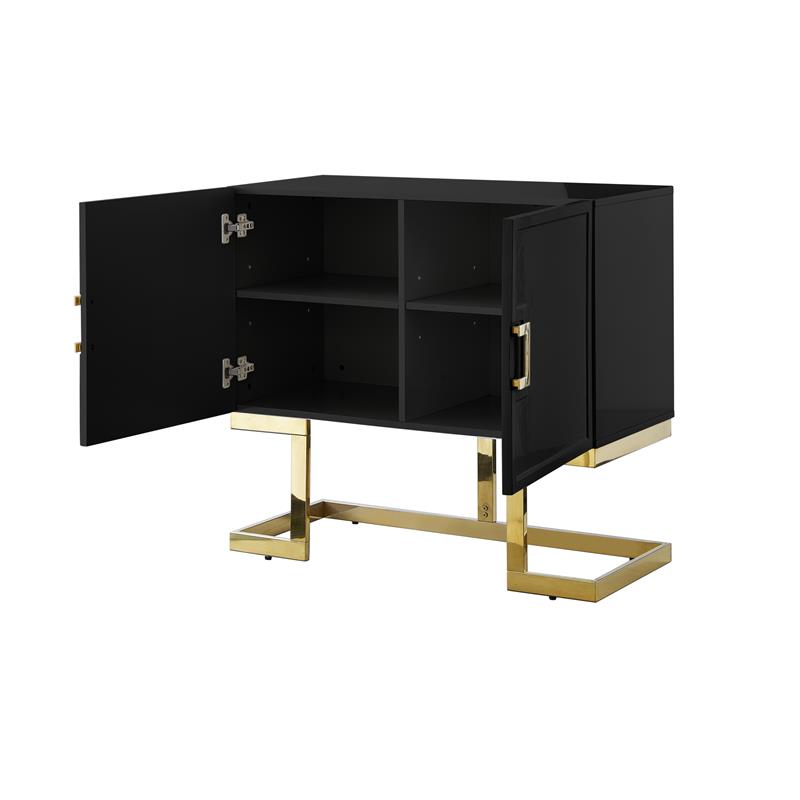 Posh Living Maleia 2-Doors Oak Veneer Wood Accent Chest in Black/Gold