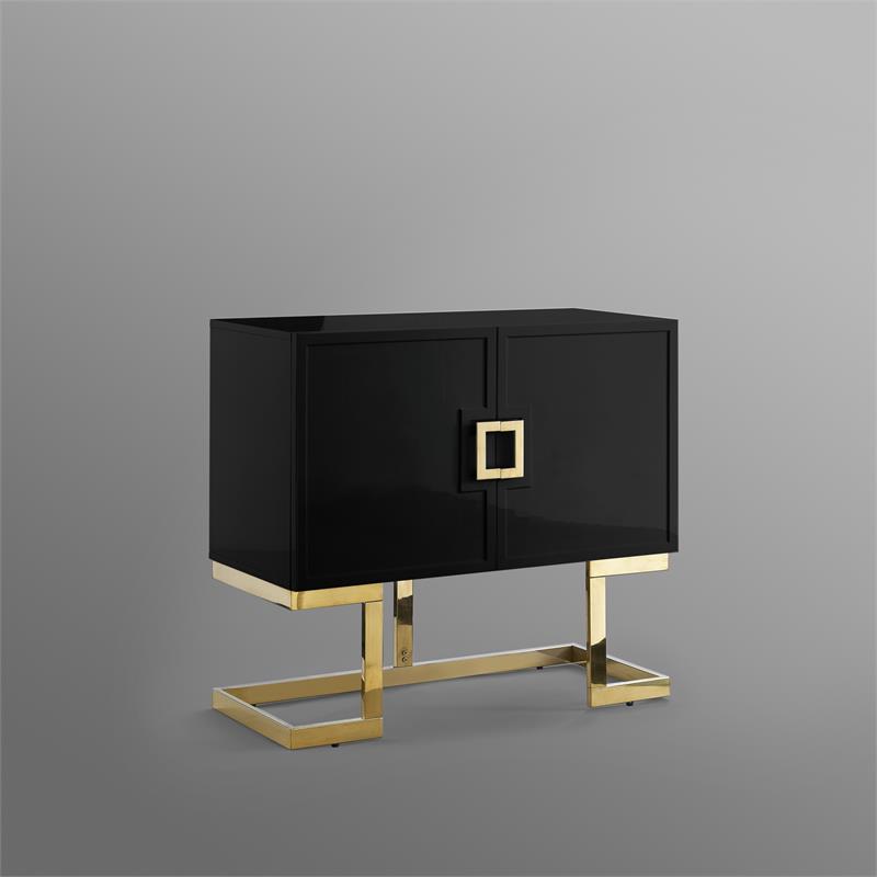 Posh Living Maleia 2-Doors Oak Veneer Wood Accent Chest in Black/Gold