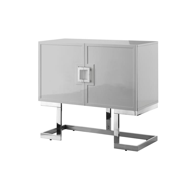 Posh Living Maleia 2-Doors Oak Veneer Wood Accent Chest in Light Gray/Chrome