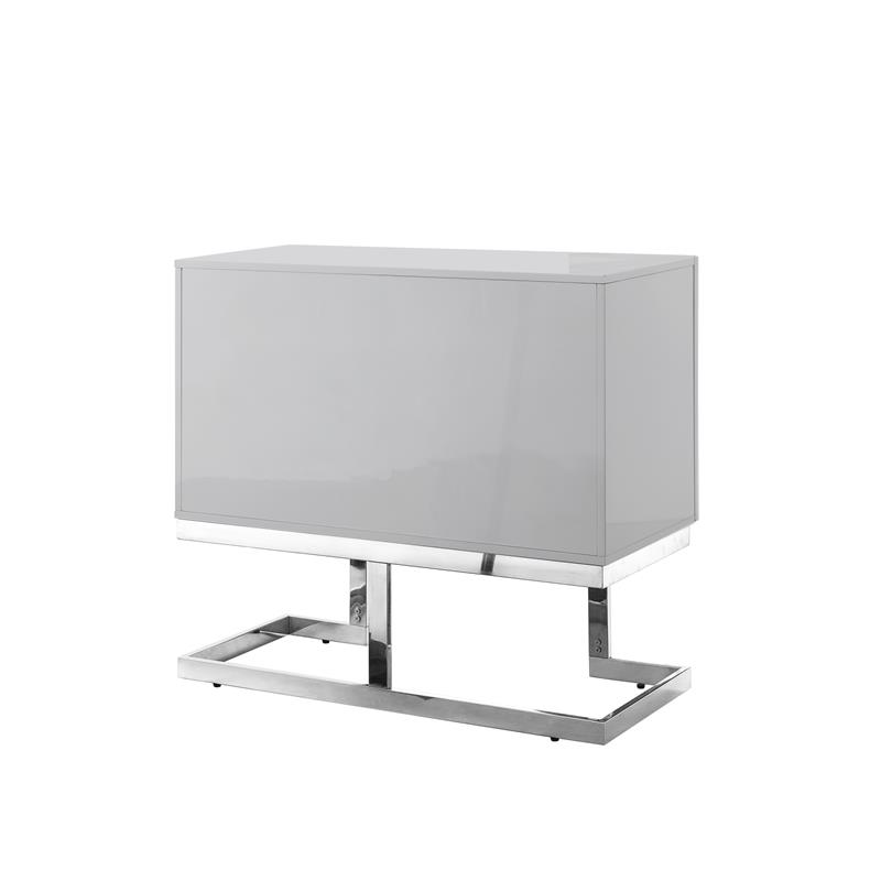Posh Living Maleia 2-Doors Oak Veneer Wood Accent Chest in Light Gray/Chrome