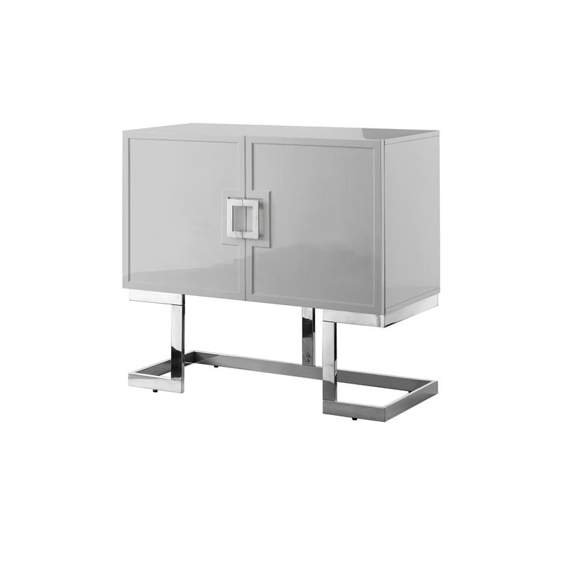 Posh Living Maleia 2-Doors Oak Veneer Wood Accent Chest in Light Gray/Chrome