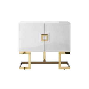 Posh Living Maleia 2-Doors Oak Veneer Wood Accent Chest in White/Gold