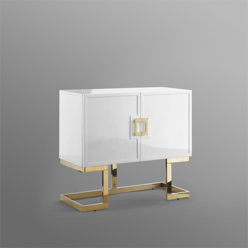 Posh Living Maleia 2-Doors Oak Veneer Wood Accent Chest in White/Gold