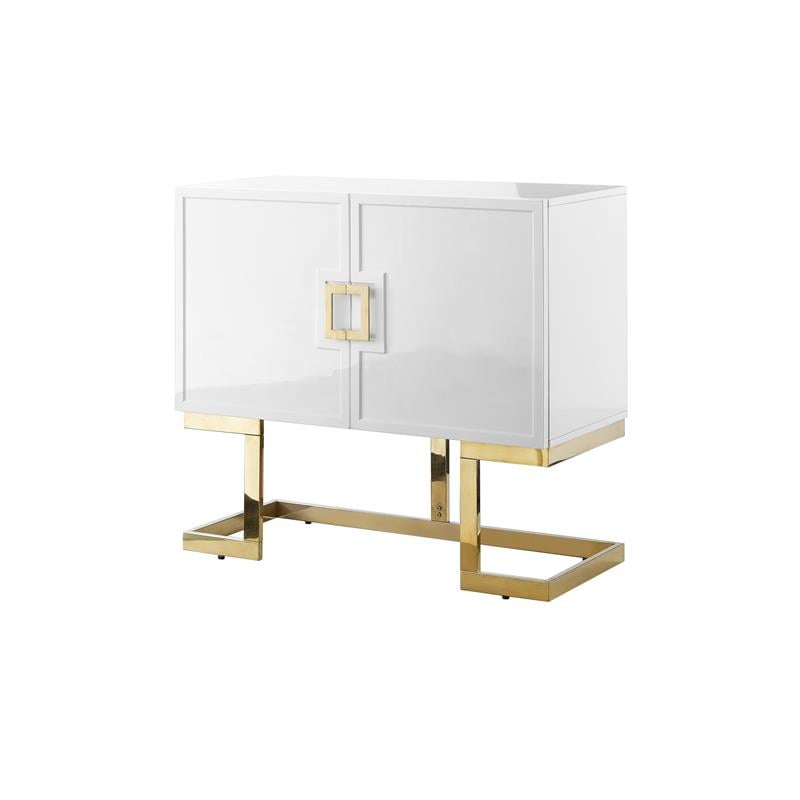 Posh Living Maleia 2-Doors Oak Veneer Wood Accent Chest in White/Gold