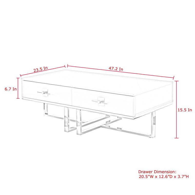 Posh Living Mano 2-Drawers Stainless Steel Base Coffee Table - White/Gold