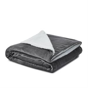 Posh Pascal 90&quotx90&quot Reversible Flannel Heathered Sherpa Blanket in Dark Gray