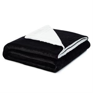Posh Pascal 90&quotx90&quot Reversible Flannel Solid Sherpa Blanket in Black