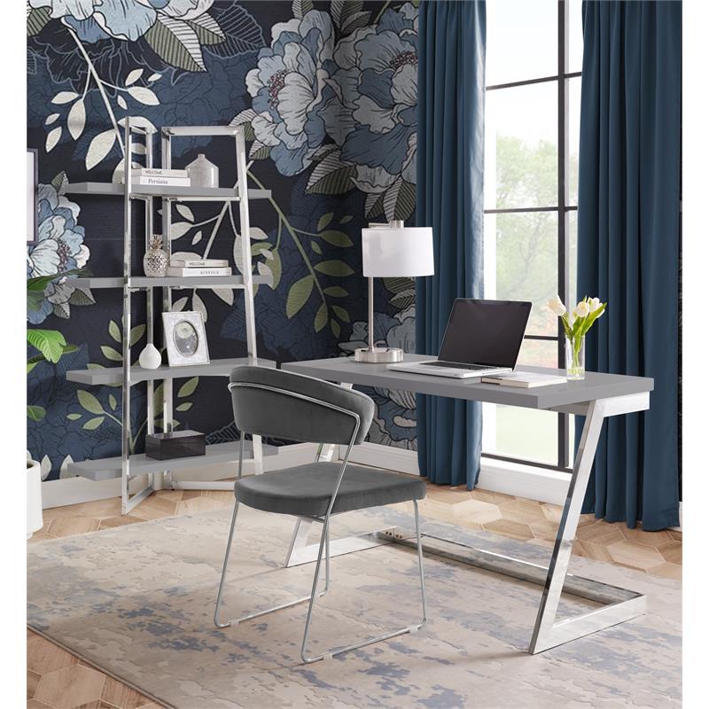 Posh Living Aluna Modern Stainless Steel Base Writing Desk in Light Gray/Chrome