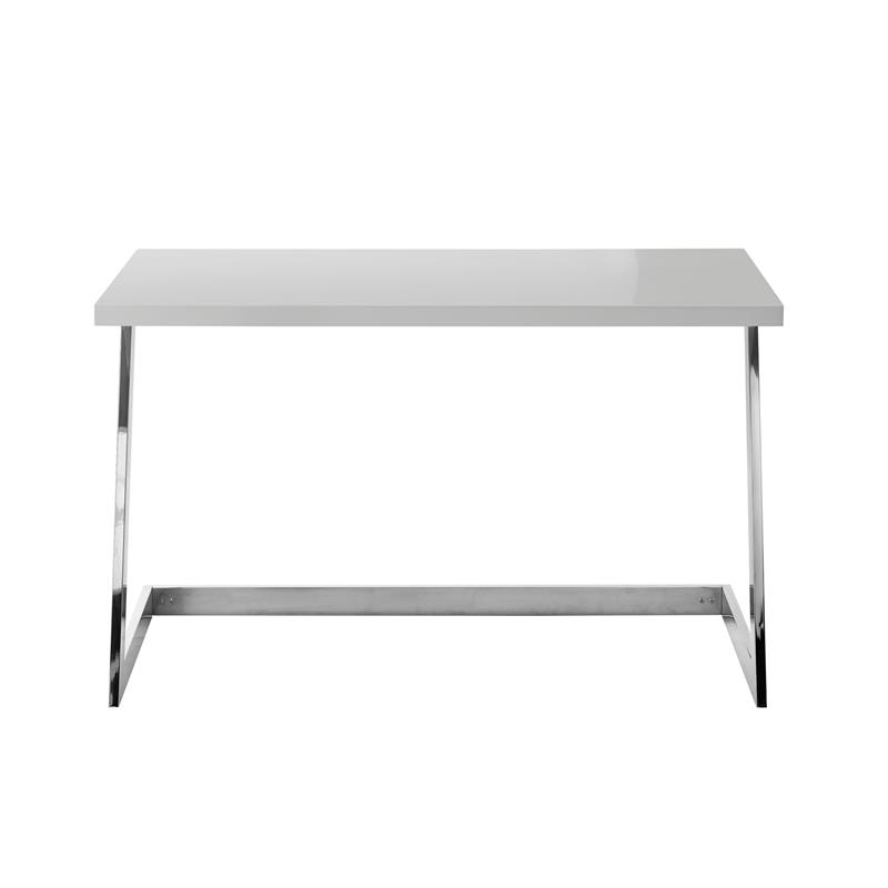 Posh Living Aluna Modern Stainless Steel Base Writing Desk in Light Gray/Chrome