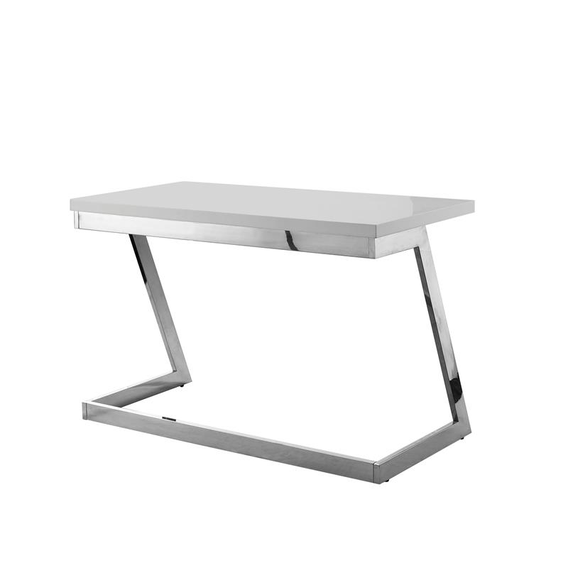 Posh Living Aluna Modern Stainless Steel Base Writing Desk in Light Gray/Chrome