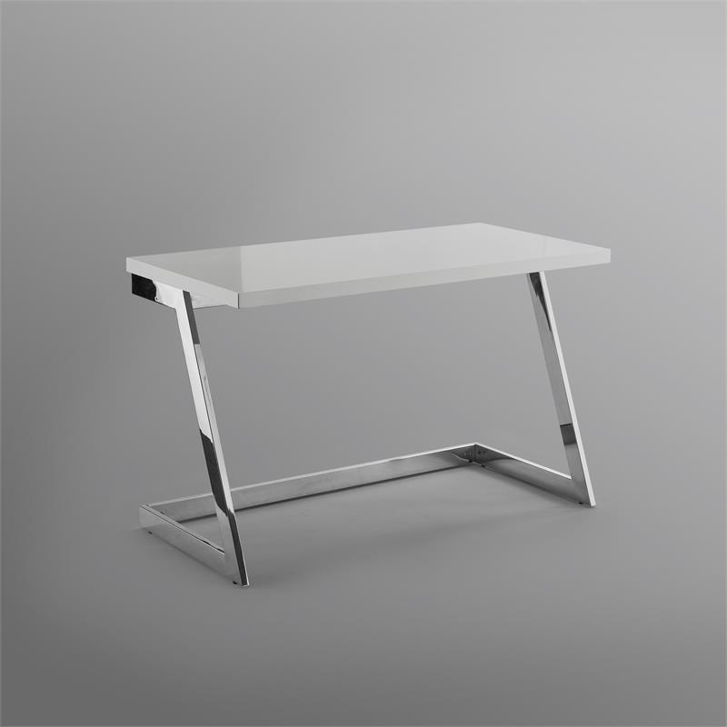 Posh Living Aluna Modern Stainless Steel Base Writing Desk in Light Gray/Chrome